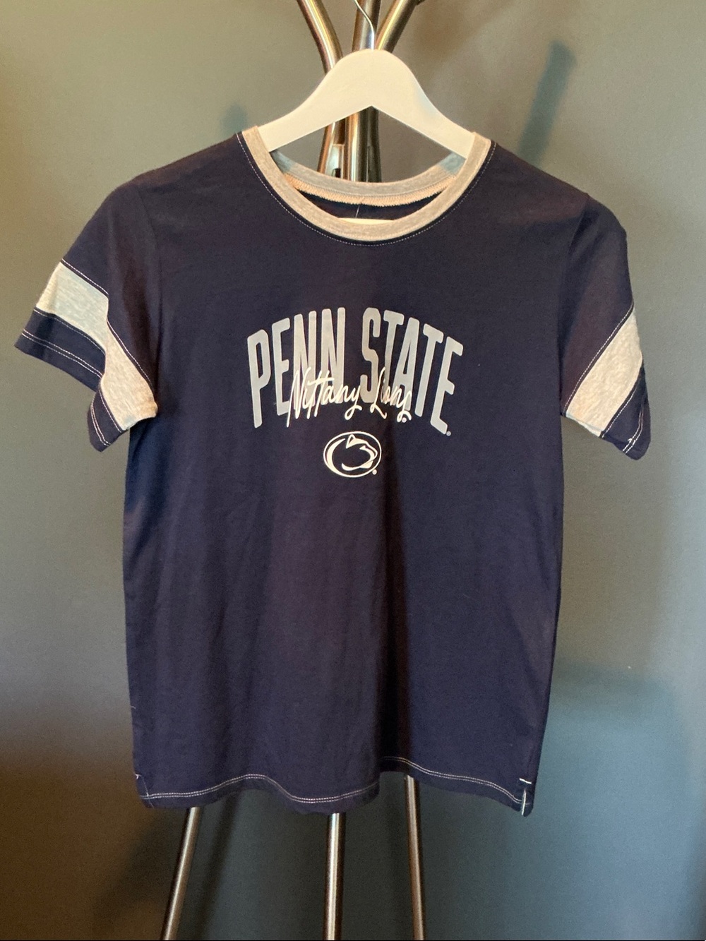 Navy and White Penn State Ringer Tee